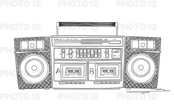 Vintage stereo boombox radio over white background, vector illustration