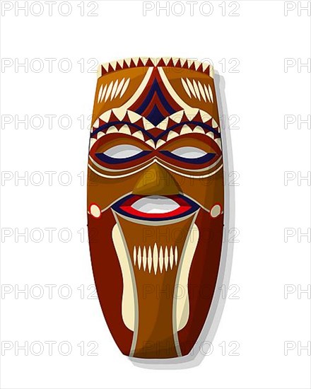 Vector african wooden tribal mask over white background,