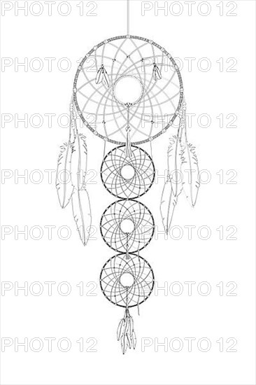 Dreamcatcher vector drawing outlined over white background,