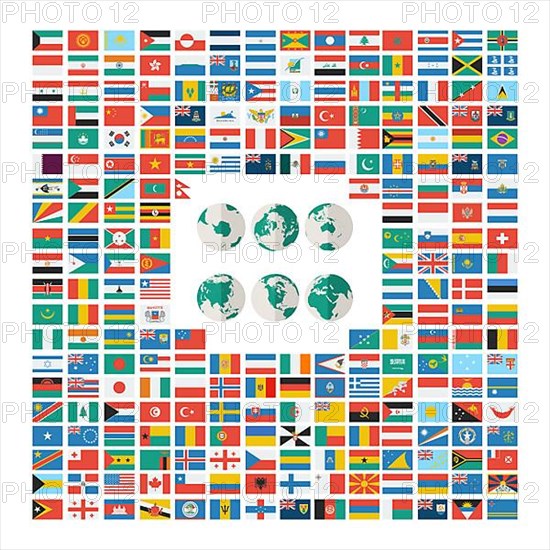 Vector set of the world flags in flat style over white background,