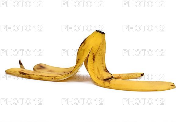 Empty banana peel isolated on white background,