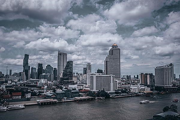 Bangkok as seen from the Chao Phraya riverbank, Bangkok