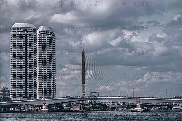 Bangkok as seen from the Chao Phraya riverbank, Bangkok