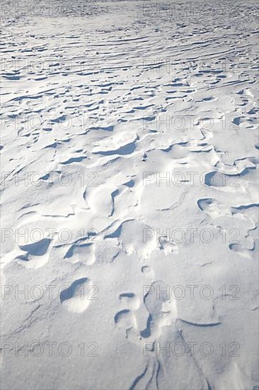 Snow drifts caused by wind from powder snow look like dunes and form bizarre patterns and structures,