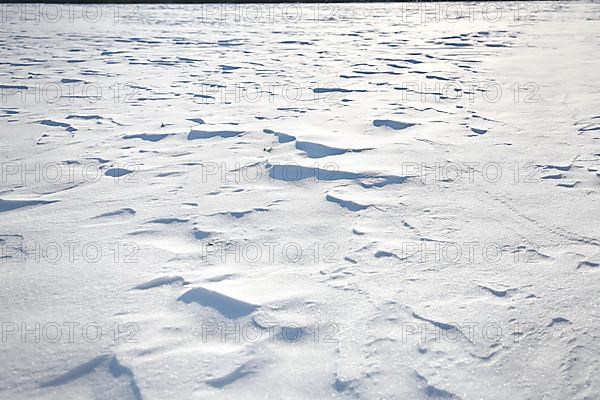 Snow drifts caused by wind from powder snow look like dunes and form bizarre patterns and structures,