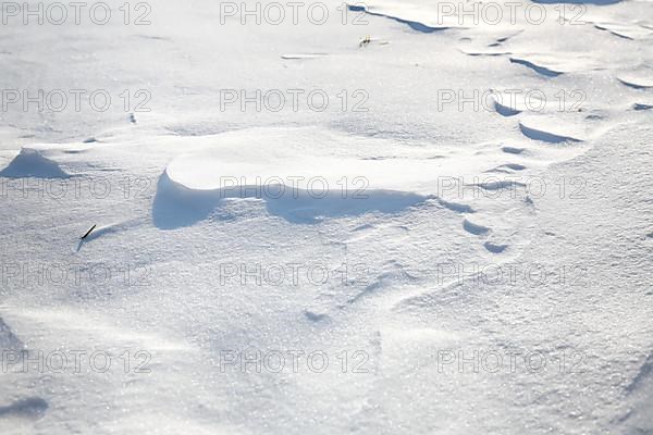 Snow drifts caused by wind from powder snow look like dunes and form bizarre patterns and structures,