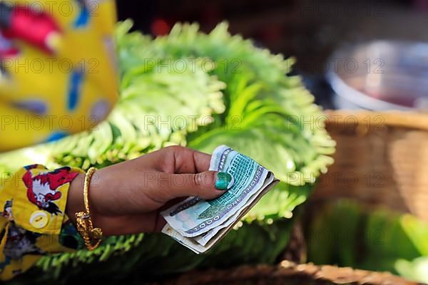 Paying at Mani Sithu Market, Nyaung-U