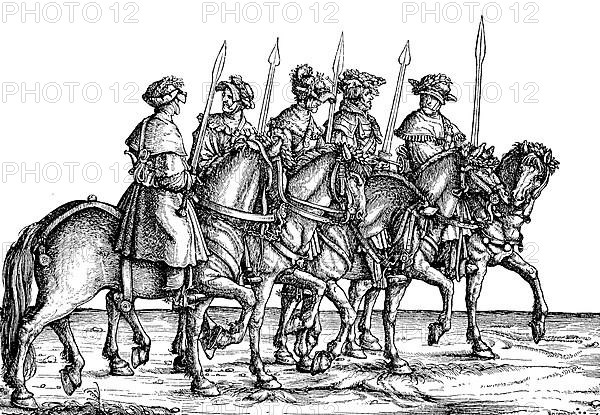 Wild boar hunters, group of Maximilian I on the hunt