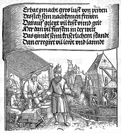 Emperor Maximilian I in the circle of his master builders, the stonemasons