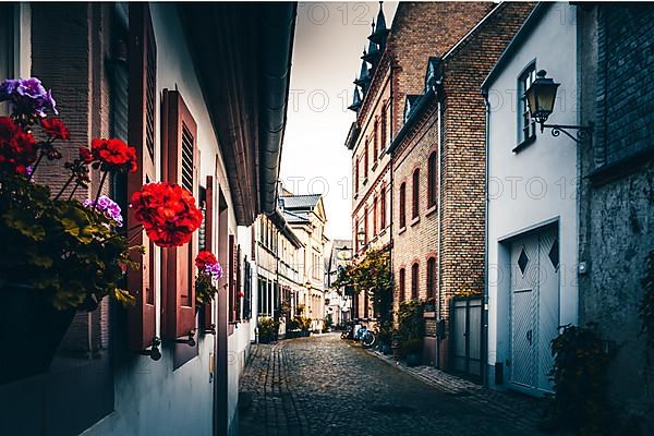 Old town with half-timbered houses around the Electoral Castle on the banks of the Rhine, Eltville am Rhein