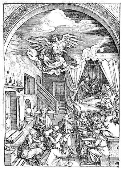 Wochenstube, a room for woman and their babies immediately after birth in a house around 1500