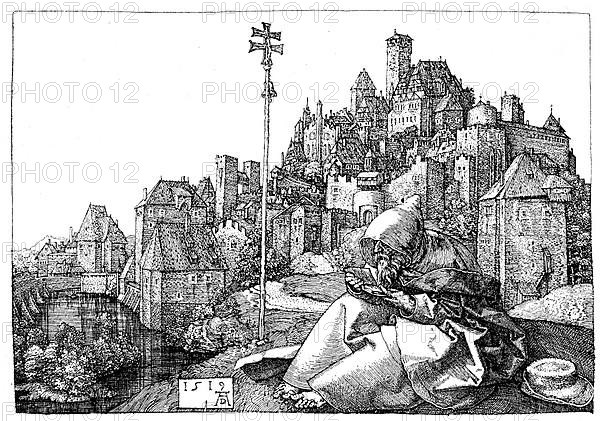 German image of the city around the 15th century, facsimile of the engraving by Albrecht Duerer