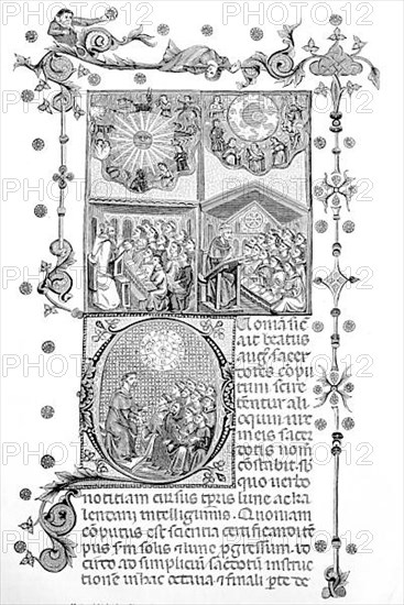 Lesson on the calculation of the movable feast days in the church year, miniature in a 14th century manuscript by Wilhelm Durand's Rational divinorum officiorum