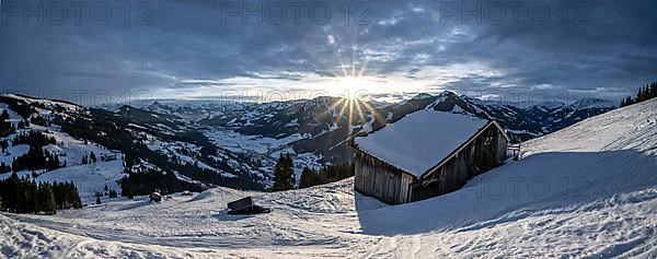 View of the Brixen Valley in winter sunshine, morning sun