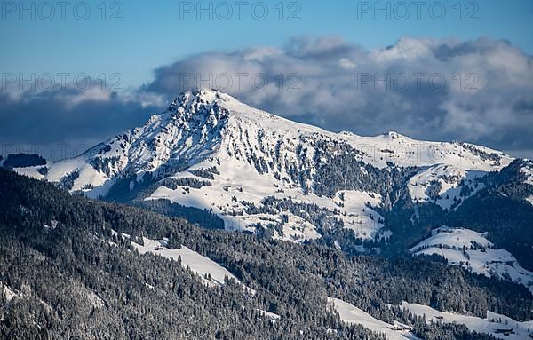 View of the Kitzbueheler Horn, Alps in winter with snow-covered mountains