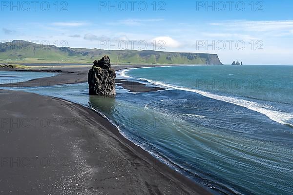 Rocks in the sea, View over Reynisfjara Beach