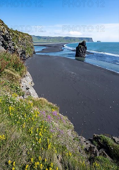 Rocks in the sea, View over Reynisfjara Beach