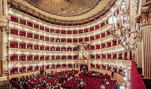 Auditorium with royal box in the opera house Real Teatro di San Carlo, Naples