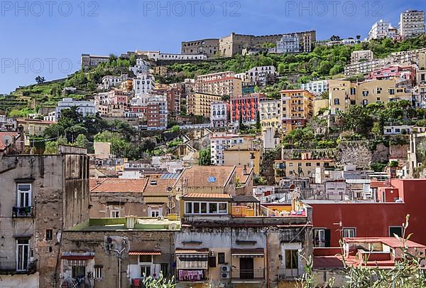 Viewpoint in the market district of Montesanto with Vomero and Castel Sant Elmo, Naples