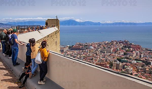 Viewing terrace from Castel Sant Elmo with city centre by the sea, Naples