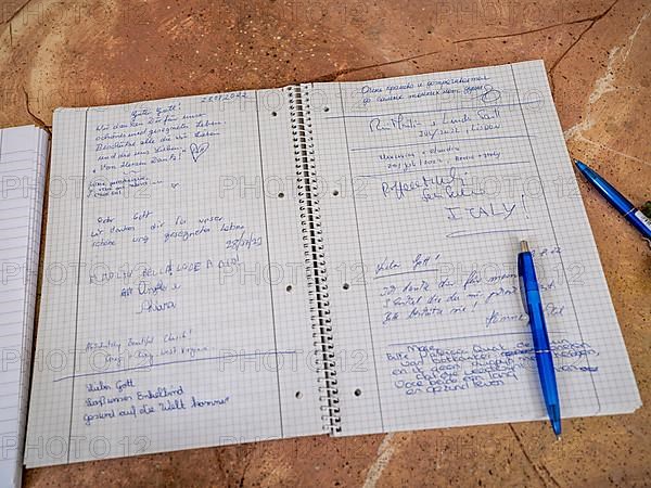 Guestbook with entries by visitors in the Wies Chapel near the pilgrimage church to the Flagellated Saviour on the Wies, Wieskirche