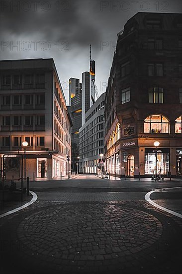 Goethe Strasse with expensive shops and the Commerzbank tower in the background, Frankfurt