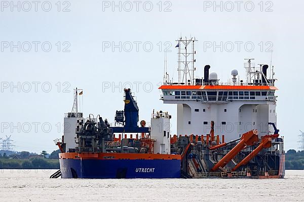 Dutch dredger Utrecht on the Elbe near Wedel, Schleswig-Holstein