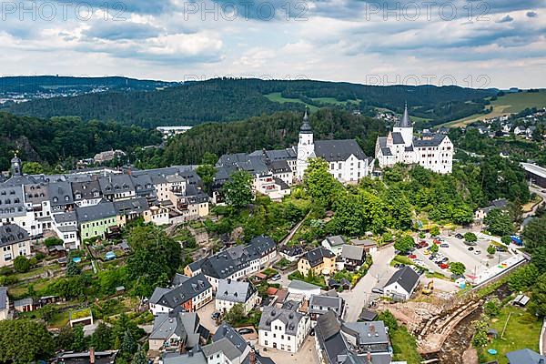 Aerial of St. -Georgen-Kirche and Palace, Unesco site Ore mountains