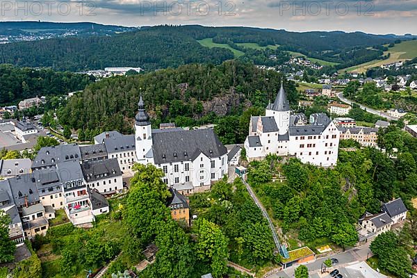 Aerial of St. -Georgen-Kirche and Palace, Unesco site Ore mountains
