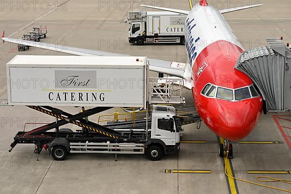 Catering container handling Edelweiss aircraft, Zurich Kloten