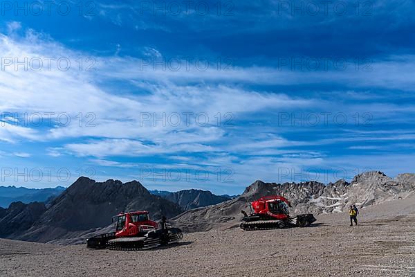 Snow groomers on the summit of the Zugspitze, Garmisch-Partenkirchen