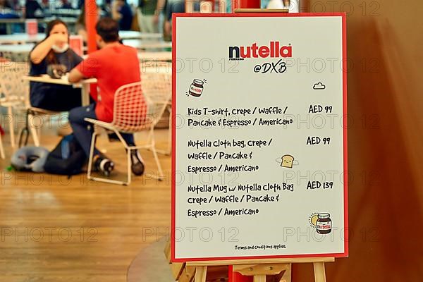 Nutella Shop Menu Price List, Dubai