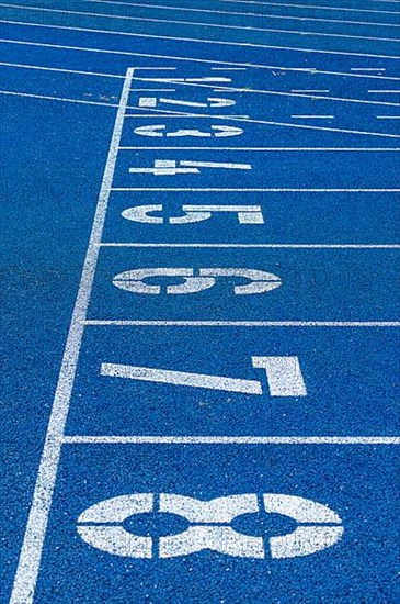 Blue tartan track on a sports field, Berlin