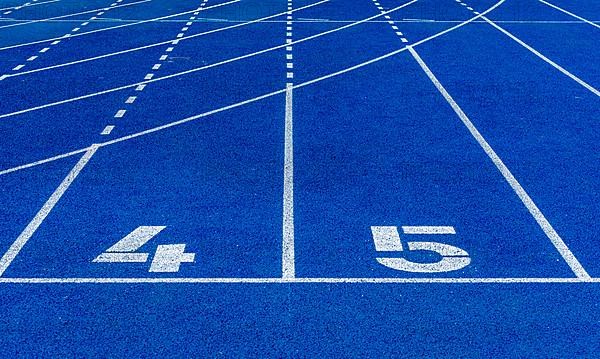 Blue tartan track on a sports field, Berlin