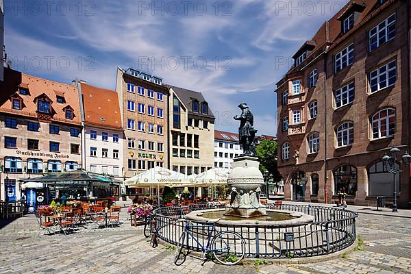 Peter Henlein Fountain with statue of the Nuremberg inventor of the pocket watch, bronze statue after Max Meissner