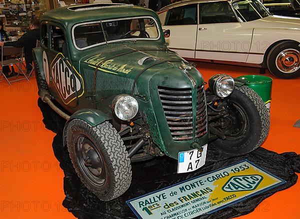 Historic classic car Oldtimer Classic Car of French manufacturer Citroen for Rally Monte Carlo 1953 50s, fair Techno Classica