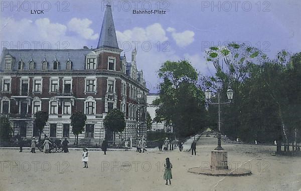 Station square in Lyck, formerly East Prussia