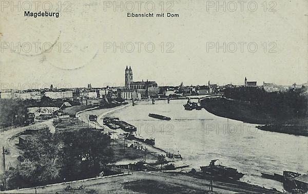 Elbe and cathedral of Magdeburg, Saxony-Anhalt