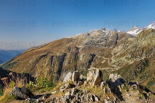 View from Furka Pass to the Bernese Alps with Grimsel Pass, Uri Alps