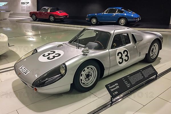 Sports car racing car Porsche 904 GTS with road approval developed by designer Ferdinand Butzi Porsche Jr. Porsche Museum, Stuttgart Zuffenhausen