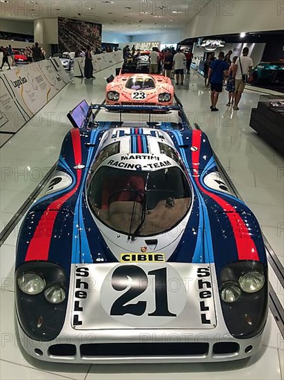 Historic racing car Porsche 917 LH Langheck No. 21 from 1971 24h 24 hours of Le Mans by driver Gerard Larrousse Vic Elford, Porsche Museum