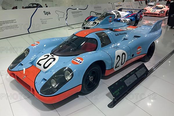 Historic racing car Porsche 917 No. 20 for 24h 24 hours of Le Mans 1971 by driver Jo Siffert Derek Bell, Porsche Museum