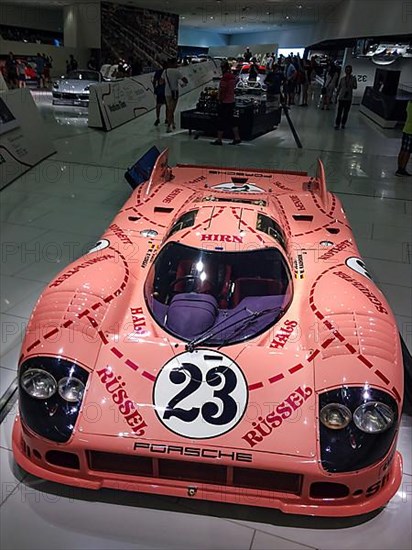 Historic racing car Porsche 917 Coupe from 1971 No. 23 with nickname Sau, Porsche Museum