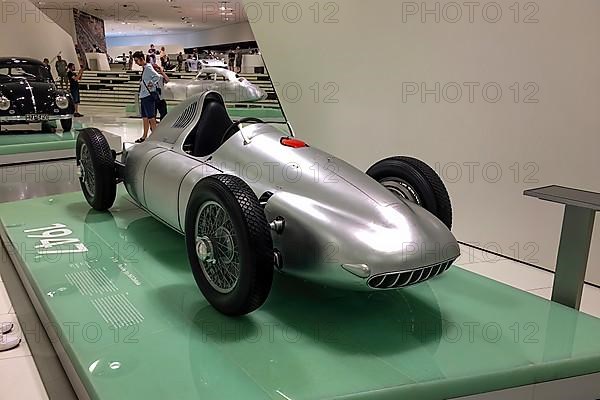 One of two built historic Porsche racing cars Porsche type 360 Cisitalia from 40s year 1947, Porsche Museum