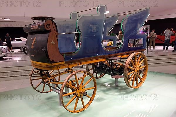 World's first electric car E-car first car with all-wheel drive Egger-Lohner-Elektromobil C. 2 Phaeton P1 from 1898 designed by Ferdinand Porsche, Porsche Museum