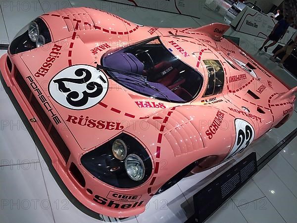 Historic racing car Porsche 917 Coupe from 1971 No. 23 with nickname Sau, Porsche Museum