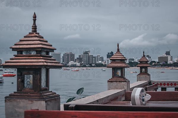 Boats and ships and hotels as seen from the Beer Garden in Central Pattaya Beach, Pattaya City