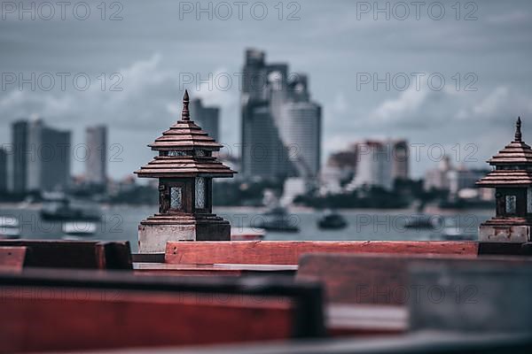 Boats and ships and hotels as seen from the Beer Garden in Central Pattaya Beach, Pattaya City