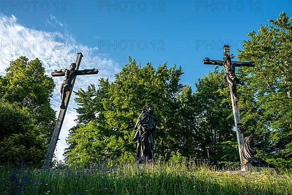 Jesus on the cross and figures of saints at Calvary, Bad Toelz