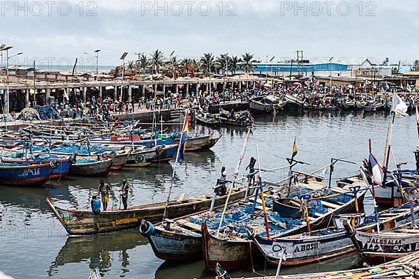 Colourful traditional fishing boats, Elmina fishing port
